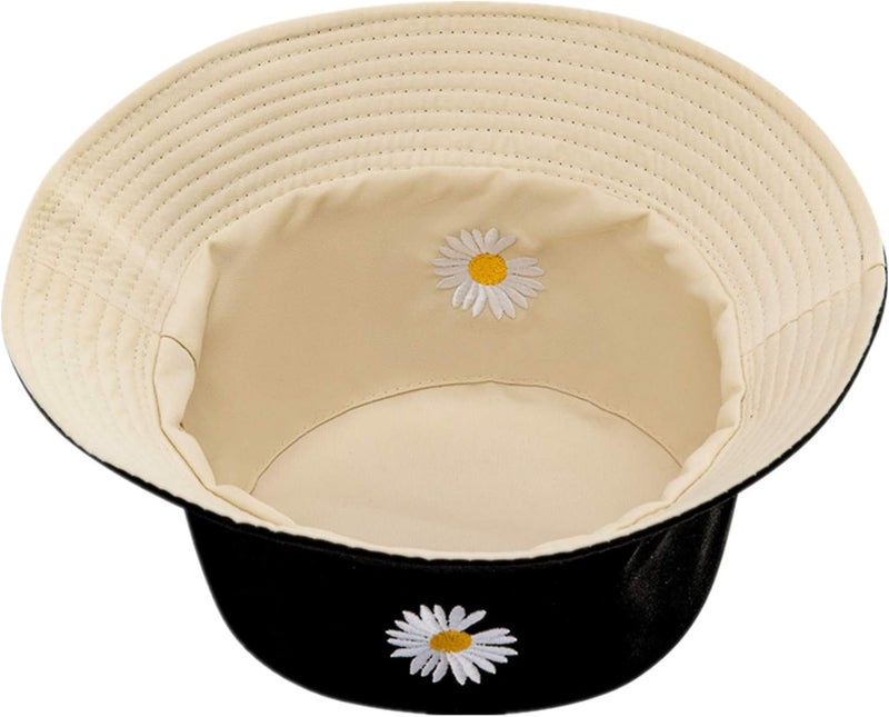 EYBF Flower Reversible Bucket Hat Cotton Summer Travel Beach Sun Hats Emboridery for Women Men - Image 3